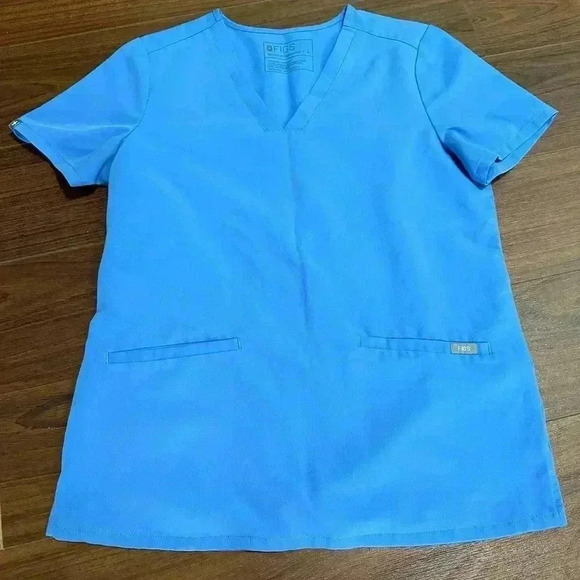 Figs Womens Light Blue Small V Neck Two Pocket Scrub Top Technical Collection - Picture 1 of 4